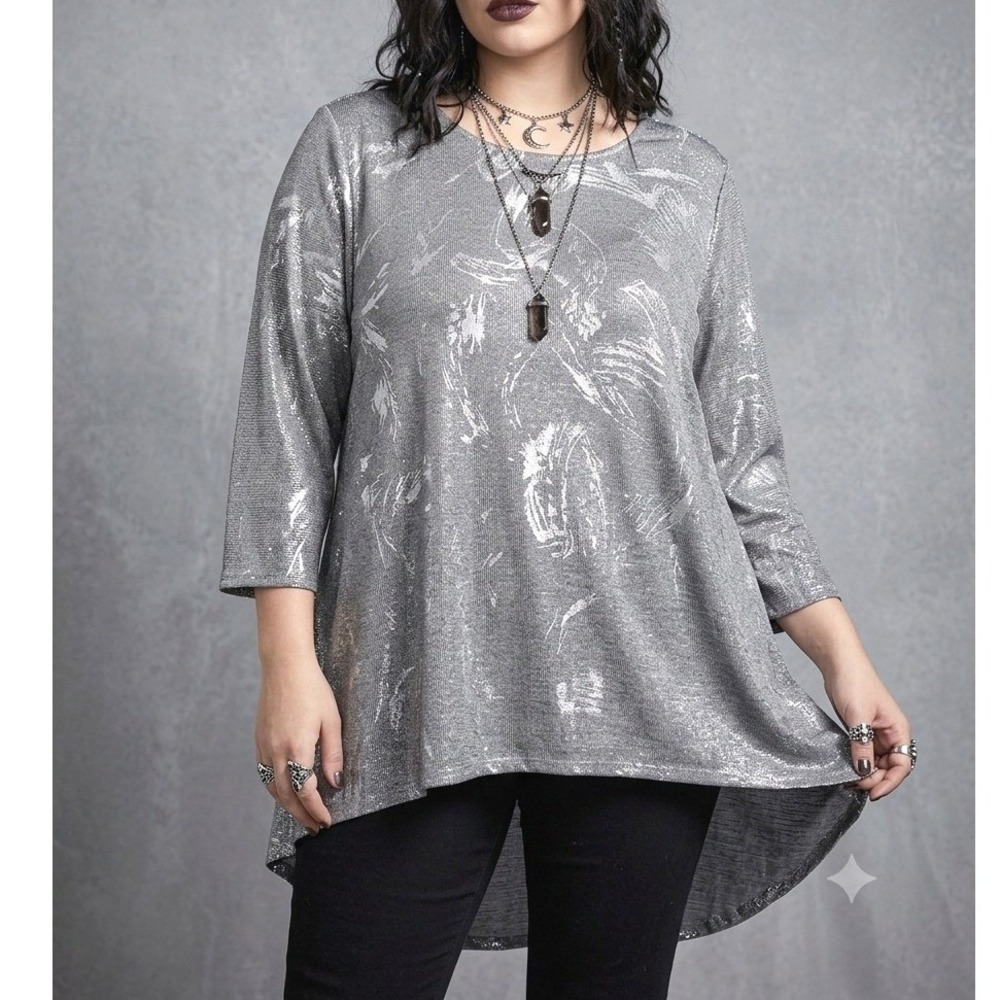 Slinky WhimsiGoth Zac & Rachel High-Low Tunic Metallic Silver Gray Shimmer XL